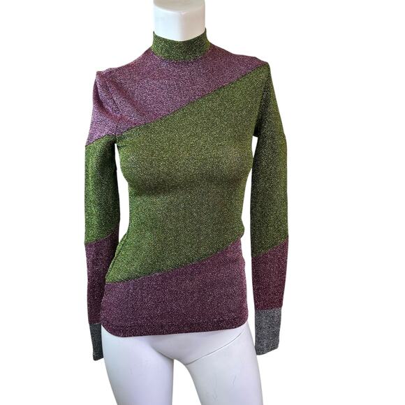 Miuniku Metallic Pink & Green Mock Neck Lightweight Sweater sz XS - Picture 6 of 7